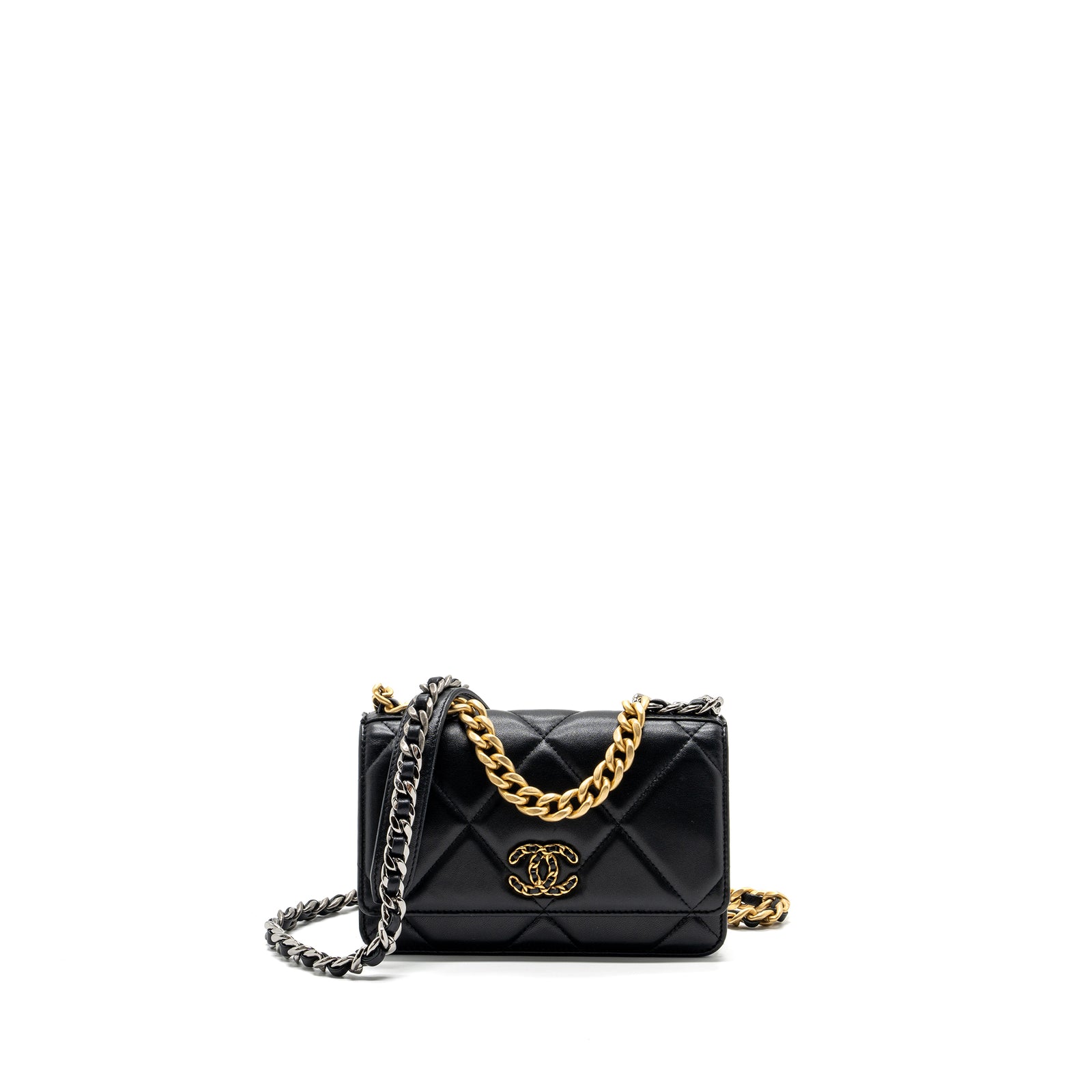Chanel 19 wallet on chain lambskin black multicolor hardware (microchi