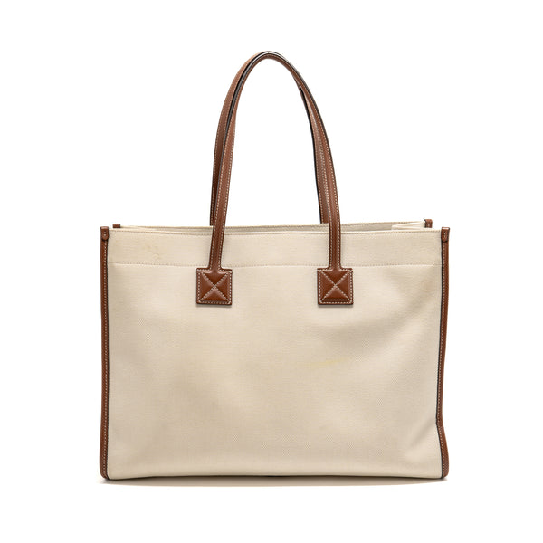 Burberry Medium Freya Tote Canvas/Leather Natural/Tan GHW