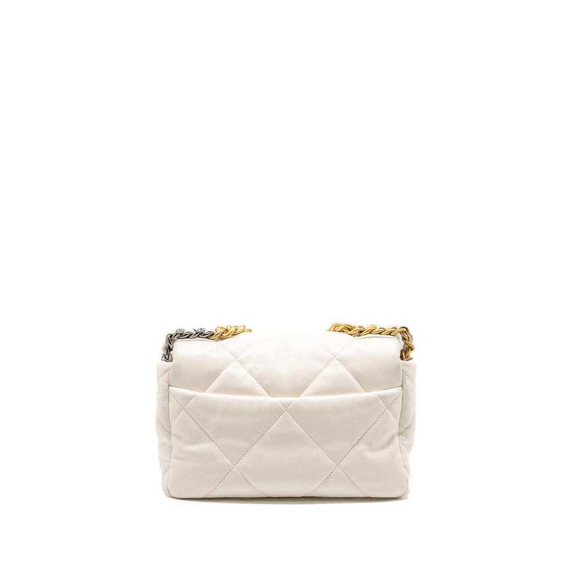 Chanel Small 19 Bag Shiny Lambskin White Multicolour Hardware