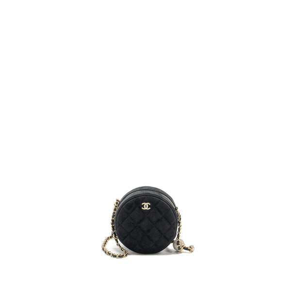 Chanel Pearl Crush Round Clutch Quilted Velvet Black LGHW