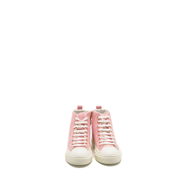 Louis Vuitton Size 36.5 Stellar High Top Sneaker Monogram Denim Pink GHW