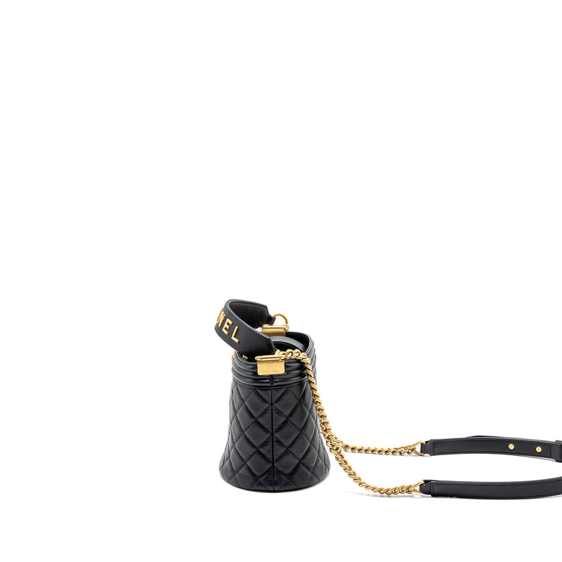 Chanel Top handle boy bucket bag lambskin black GHW