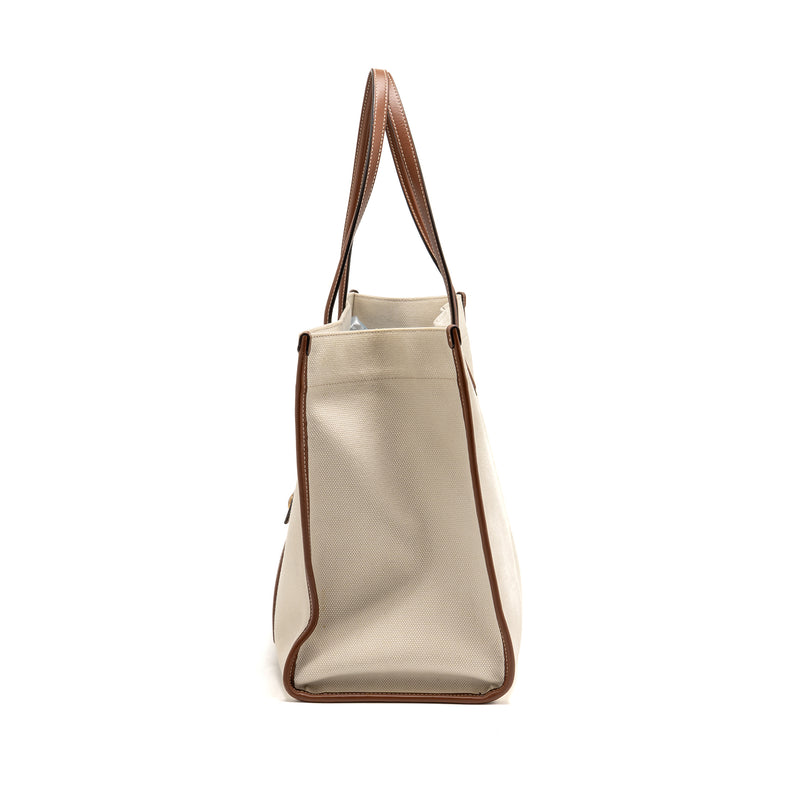 Burberry Medium Freya Tote Canvas/Leather Natural/Tan GHW