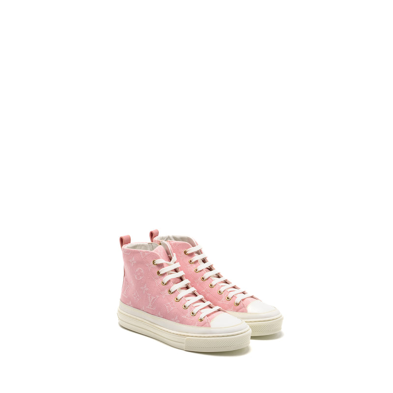 Louis Vuitton Size 36.5 Stellar High Top Sneaker Monogram Denim Pink GHW