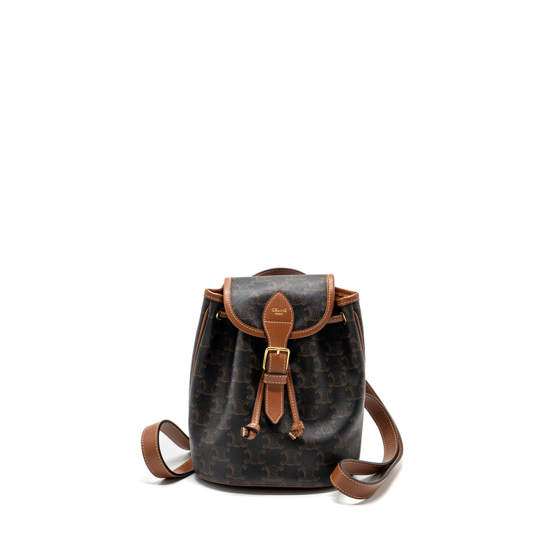 Celine Mini Backpack Folco Triomphe Canvas Calfskin TAN GHW