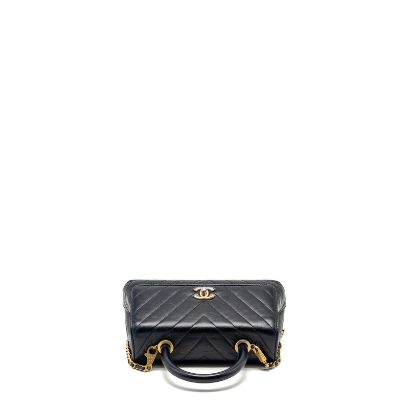 Chanel Small Coco Handle Chevron Calfskin Dark Blue GHW