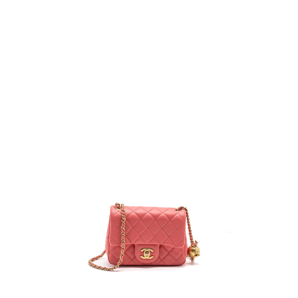 Chanel Pearl Crush Mini Square Flap Bag Lambskin Pink GHW