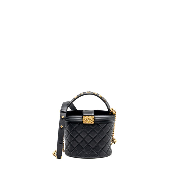 Chanel Top handle boy bucket bag lambskin black GHW