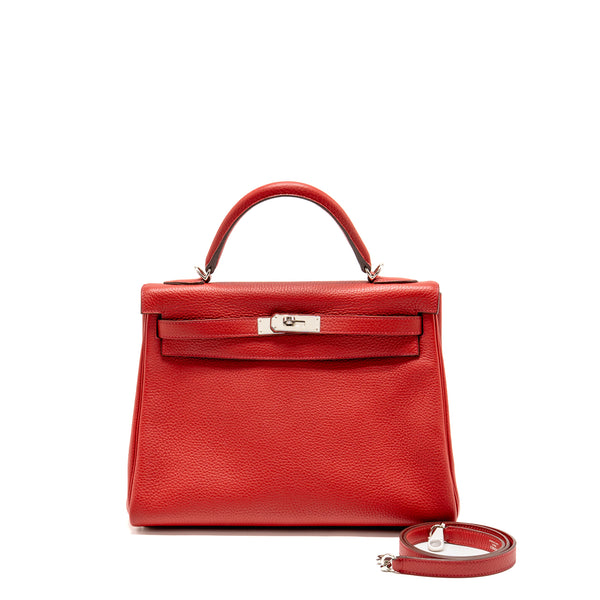 Hermes Kelly 32 Clemence Red SHW Stamp T