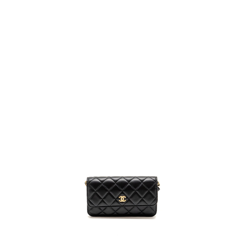 Chanel Pearl Crush Mini Flap Wallet with Chain Lambskin Black GHW (Microchip)