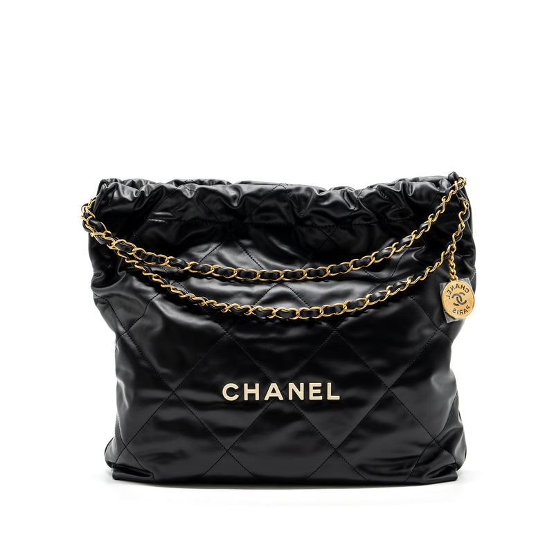 Chanel Medium 22 Bag White Letter Calfskin Black GHW(Microchip)