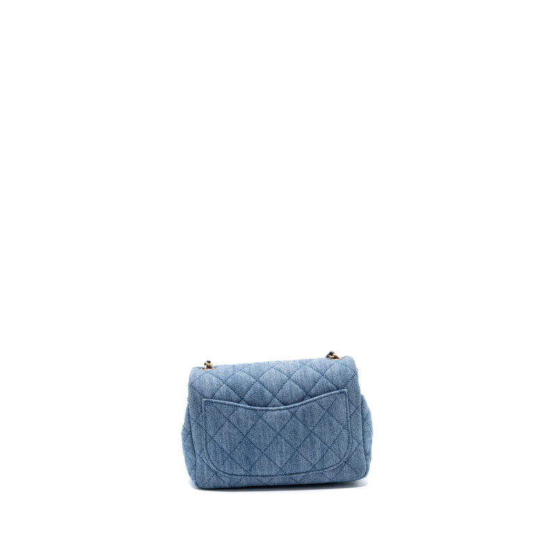 Chanel 22c Denim Pearl Crush Mini Square Flap Bag Denim Light blue GHW