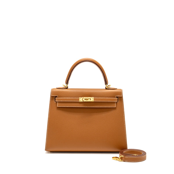 Hermes Kelly 25 Epsom Gold GHW Stamp Z