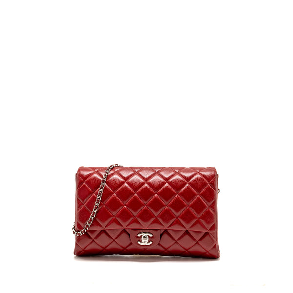 Chanel Timeless Flap Clutch Chain Bag Caviar Red SHW