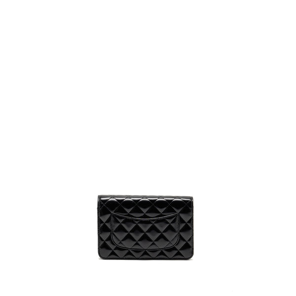 Chanel Wallet on CC Detailed Chain Shiny Lambskin Black GHW (Microchip)