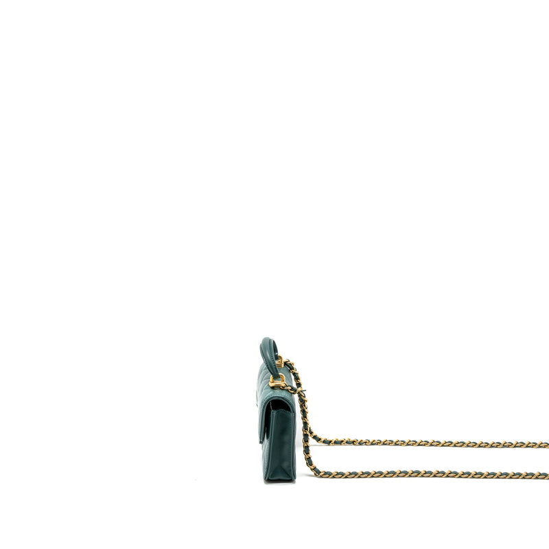 Chanel Mini Top Handle Flap Bag Lambskin Green Brushed GHW