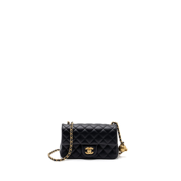 Chanel 23k Pearl Crush Mini Rectangular Flap Bag Lambskin Black GHW (microchip)