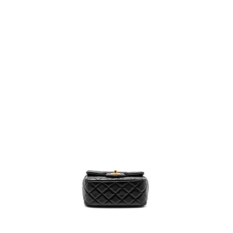 Chanel Pearl Crush Mini Square  Flap Bag Lambskin Black GHW (microchip)