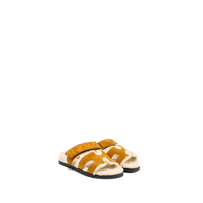 Hermes Size 37.5 Chypre Sandals Chèvre Goatskin /Shearling Naturel / Ecru