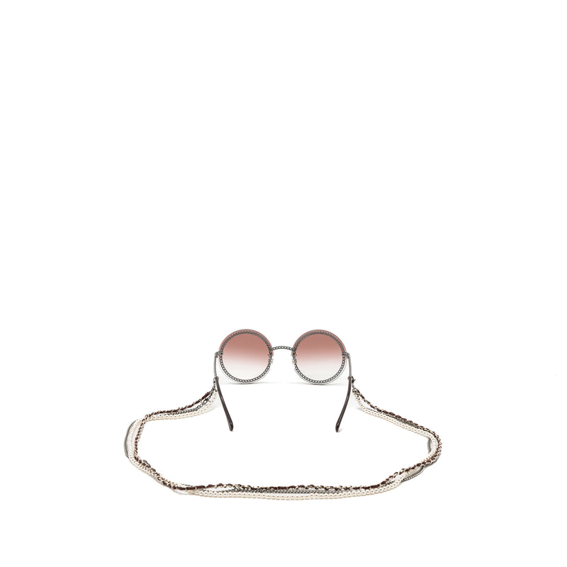 Chanel round sunglasses with chain red