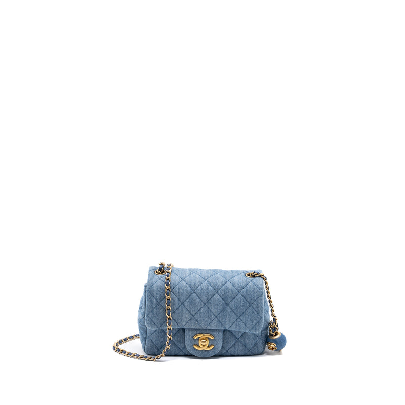 CHANEL Denim Quilted Mini Pearl Crush Flap Blue 1211023