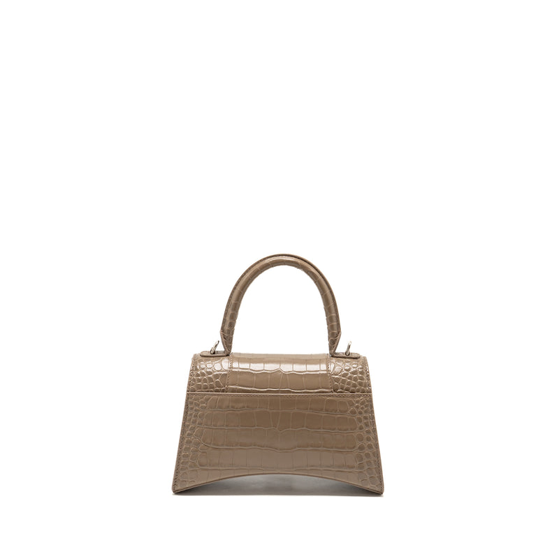 Balenciaga Small Hourglass Bag Croc-Embossed Calfskin Dark Beige SHW