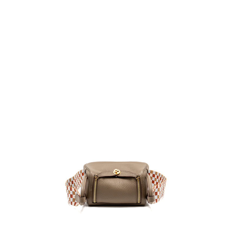 Hermes mini Lindy Clemence Etoupe with Chai-Nata-Blue Brume Strap GHW Stamp W