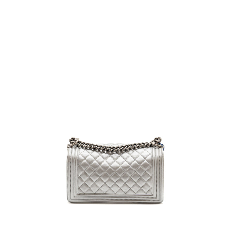 Chanel Medium Boy Bag Lambskin Silver SHW