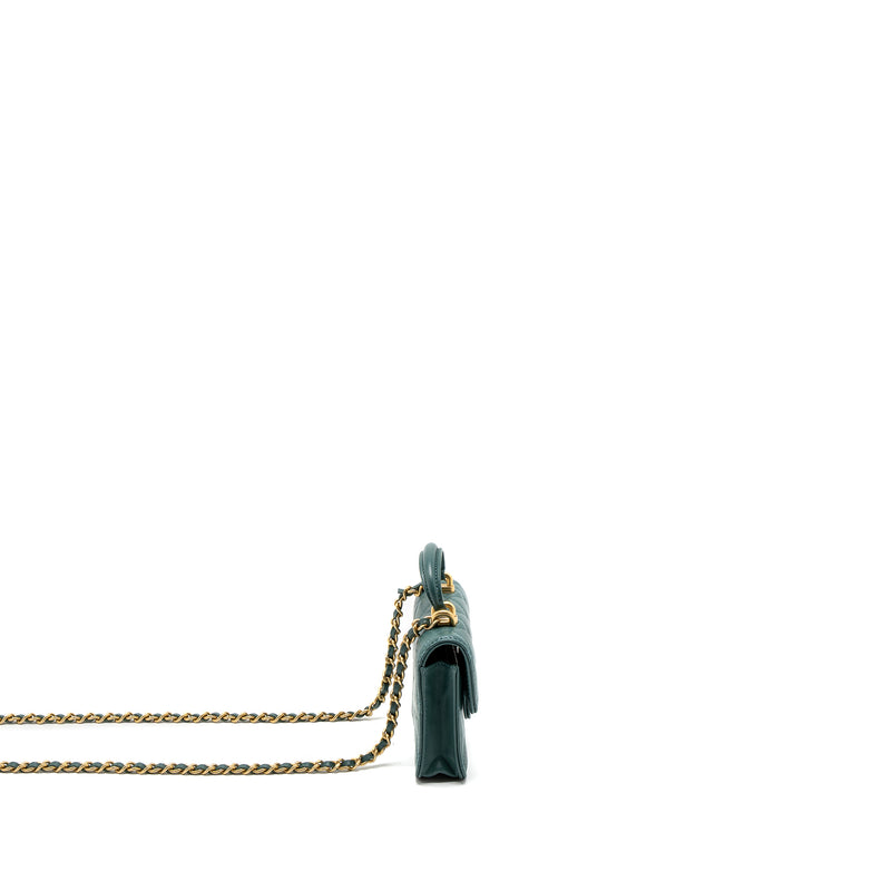 Chanel Mini Top Handle Flap Bag Lambskin Green Brushed GHW