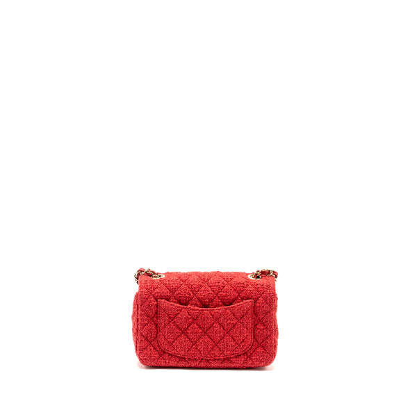 Chanel Mini Rectangular Flap Bag Tweed Red LGHW (Microchip)