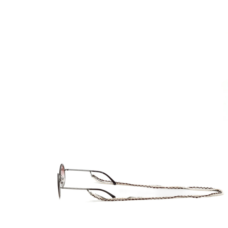 Chanel round sunglasses with chain red
