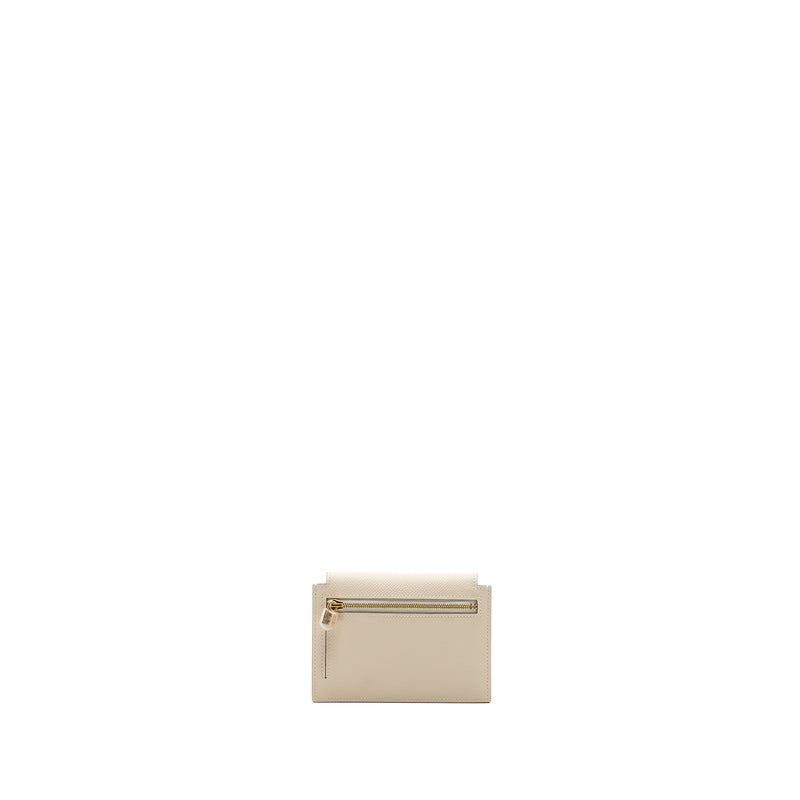 Hermes Kelly Pocket Compact Wallet Epsom Craie GHW Stamp Y