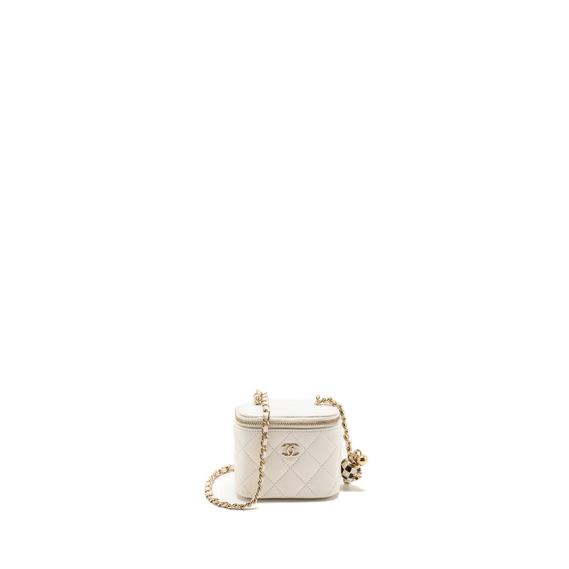 Chanel Pearl Crush Mini Vanity with Chain Lambskin White LGHW (Microchip)