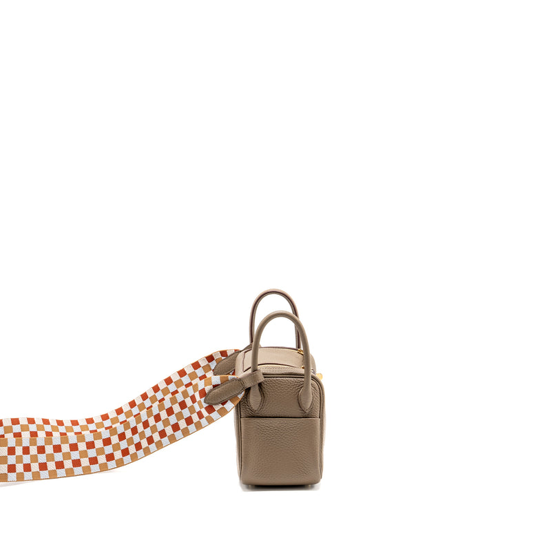 Hermes mini Lindy Clemence Etoupe with Chai-Nata-Blue Brume Strap GHW Stamp W