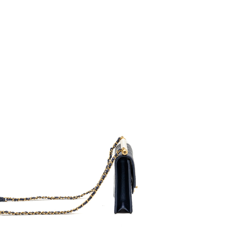Chanel pearl decorated quilted flap bag lambskin navy GHW