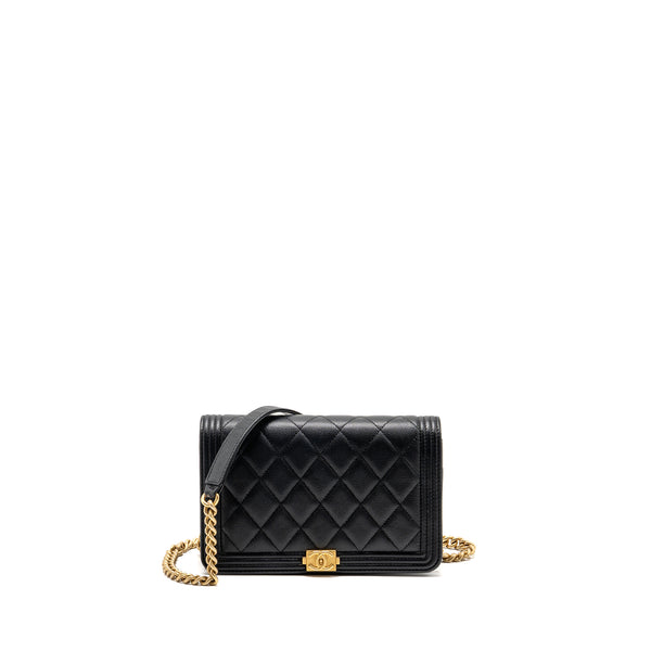 Chanel Boy Wallet on Chain Caviar Black GHW (Microchip)