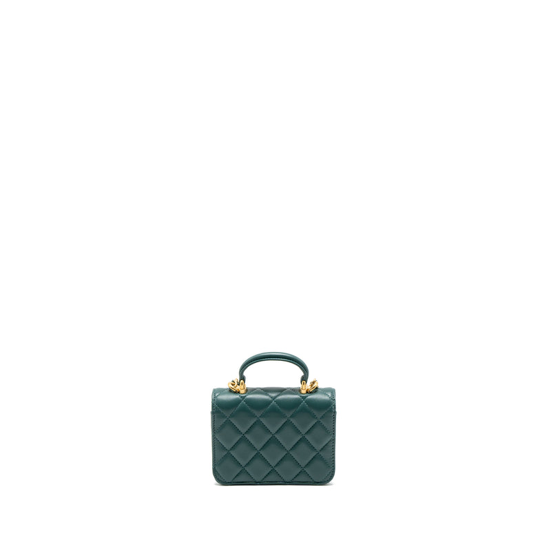 Chanel Mini Top Handle Flap Bag Lambskin Green Brushed GHW