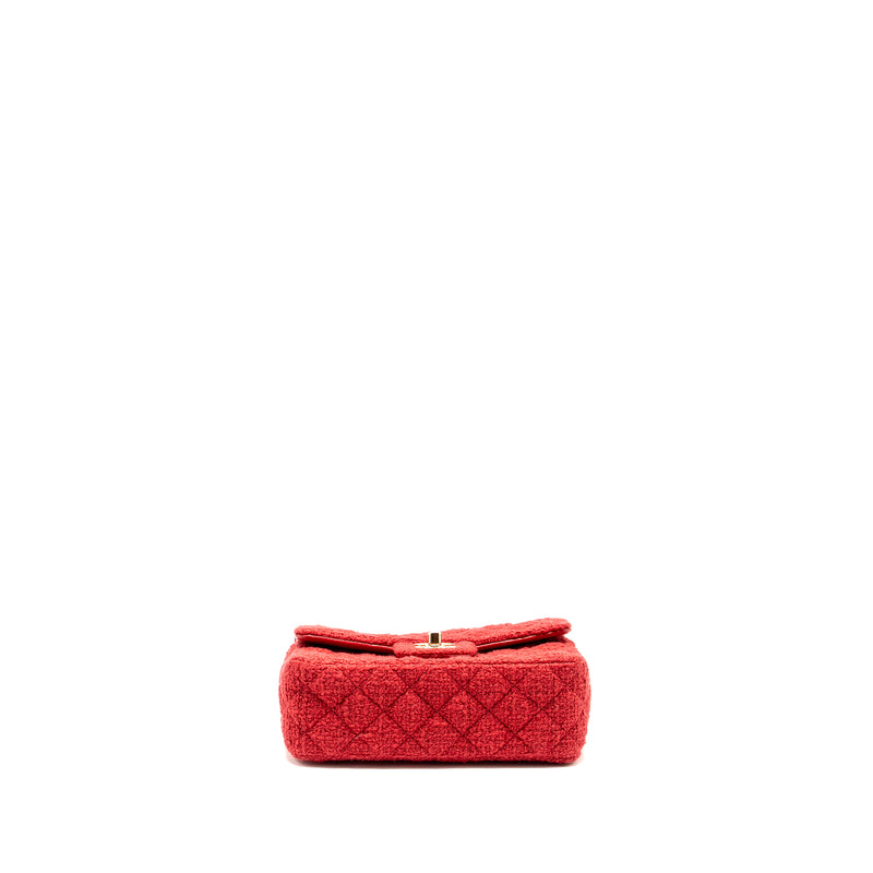 Chanel Mini Rectangular Flap Bag Tweed Red LGHW (Microchip)