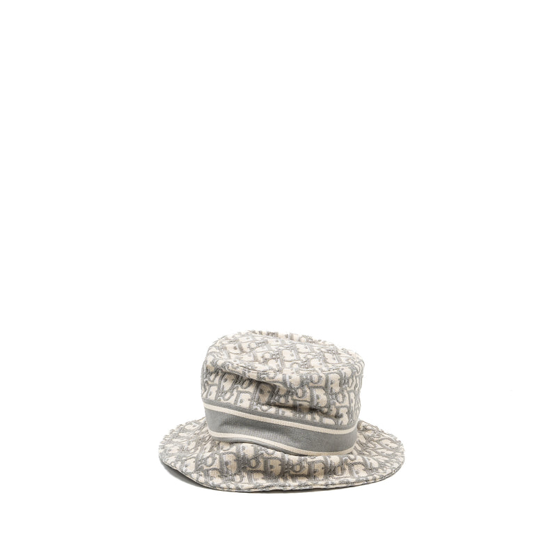 Dior Size 57 Oblique Small Brim Bucket Hat White/Gray