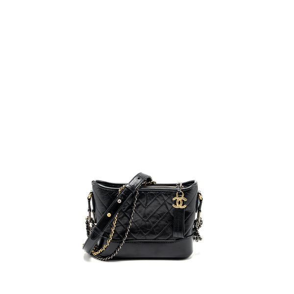 Chanel Small Chevron Gabrielle bag calfskin black multicolour hardware