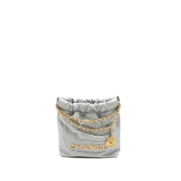 Chanel Mini 22 Bag Calfskin Light Grey GHW (Microchip)