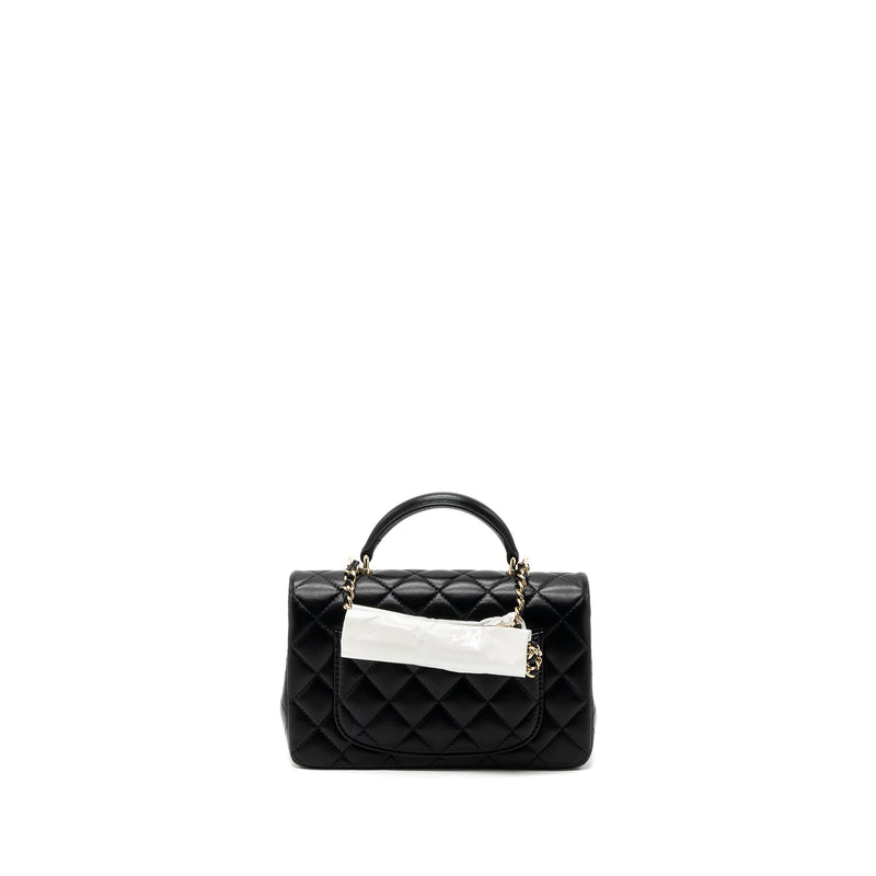 Chanel Top Handle Mini Rectangular Flap Bag Lambskin Black LGHW(Microchip)