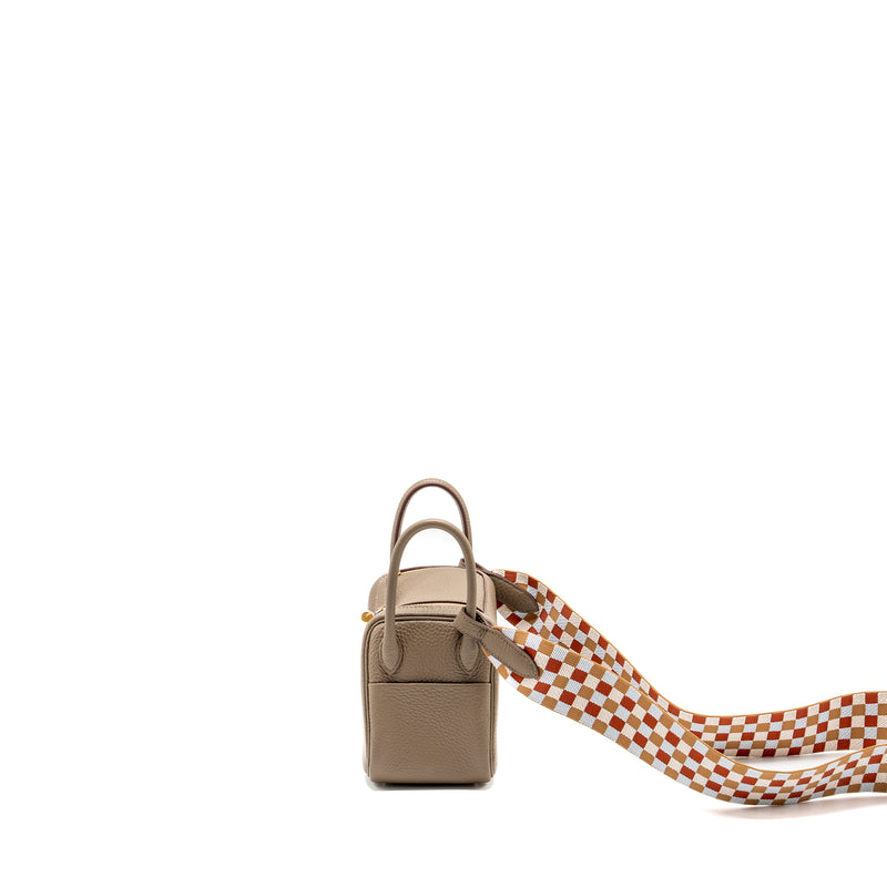 Hermes mini Lindy Clemence Etoupe with Chai-Nata-Blue Brume Strap GHW Stamp W