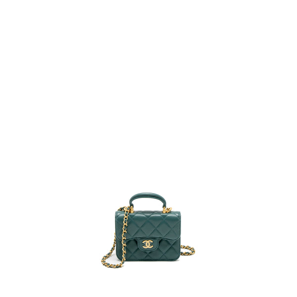 Chanel Mini Top Handle Flap Bag Lambskin Green Brushed GHW