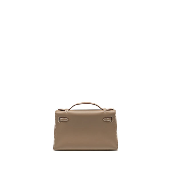 Hermes Kelly Pochette Swift Etoupe GHW Stamp W