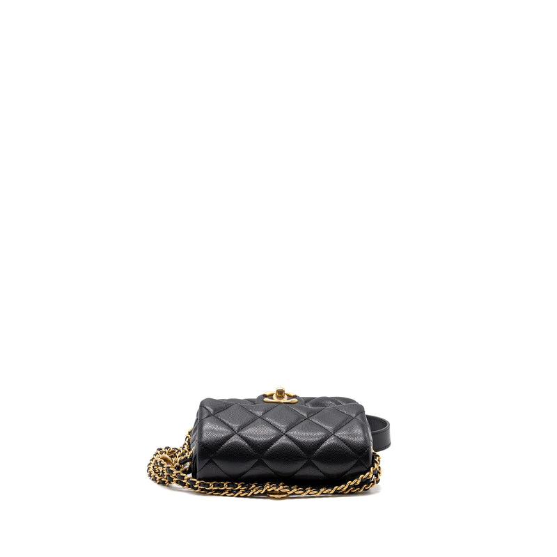 CHANEL Mini twist your button square flap bag caviar BLACK GHW