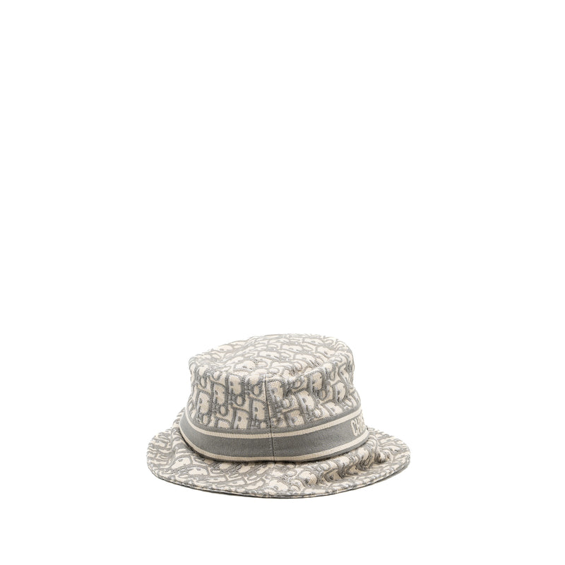 Dior Size 57 Oblique Small Brim Bucket Hat White/Gray