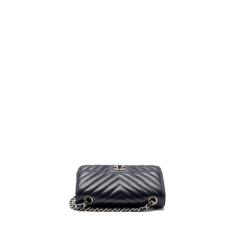 Chanel mini rectangular flap bag chevron lambskin navy SHW