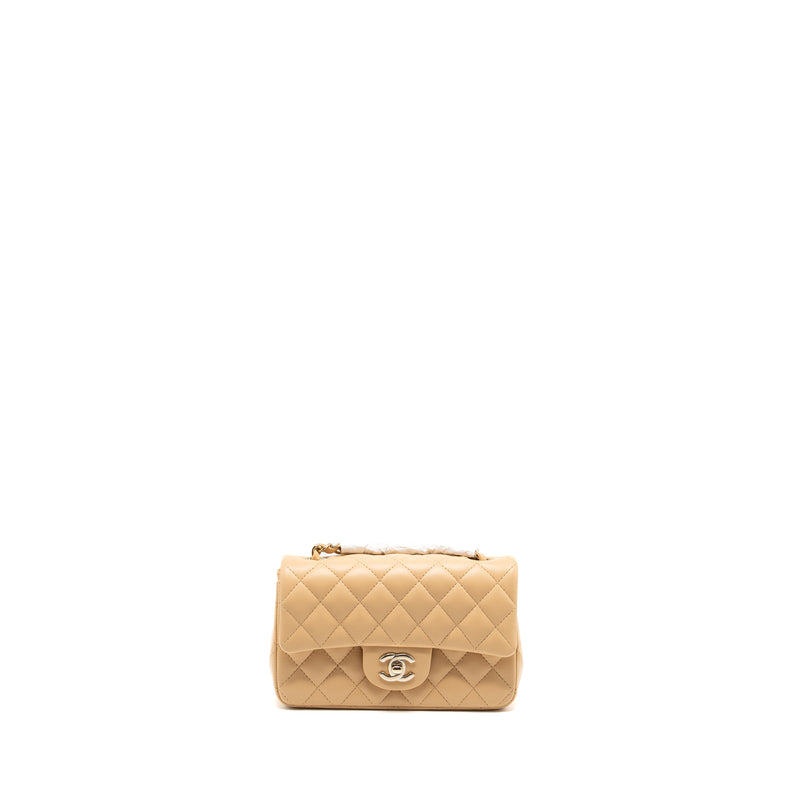 Chanel 22C mini rectangular flap bag lambskin beige LGHW (microchip)