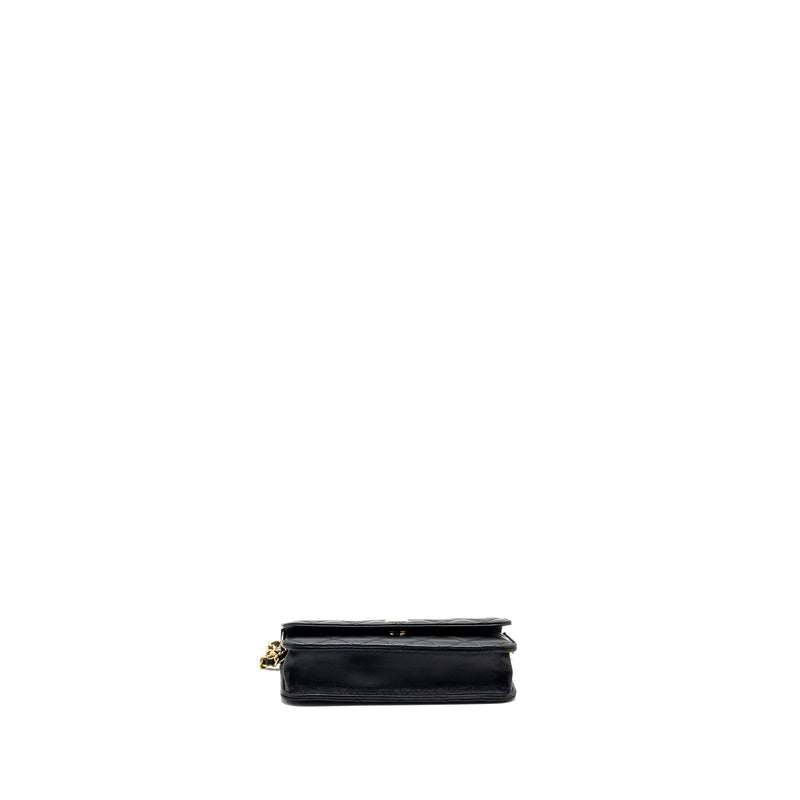 Chanel Pearl Crush mini flap wallet with chain lambskin black GHW (microchip)